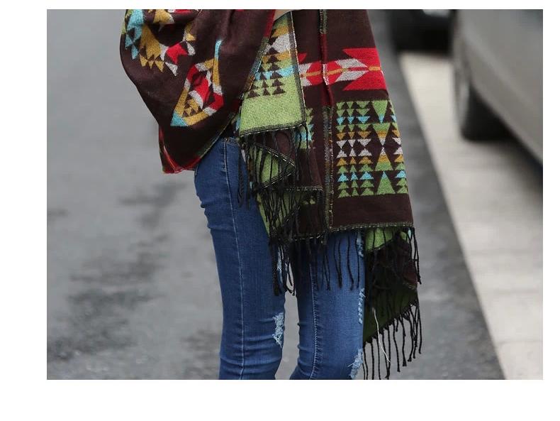 Bohemian Ethnic Toggle Hooded Cape Shawl - Thick Warm Imitation Cashmere for Women