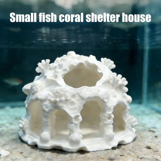 Fish Tank Shelter Coral House Landscaping Ornament, 3D Printed Reptile Hideout Shrimp Breeding Cave Cave, Durable PLA Habitat for Small And