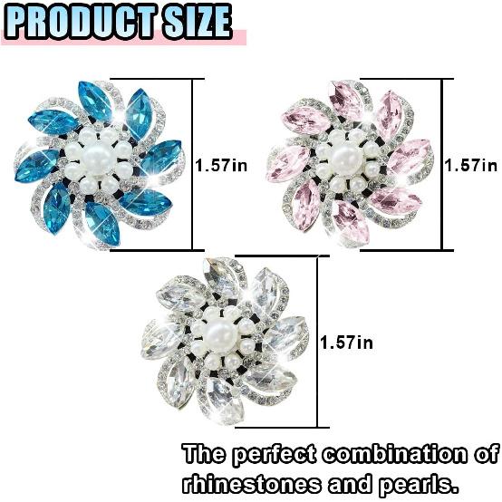 3PCS Bling Diamond Flower Car Air Vent Clips, Cute Crystal Rhinestone Interior Clip-On Air Conditioning Outlet Decoration, Car Vent Clip Charm for