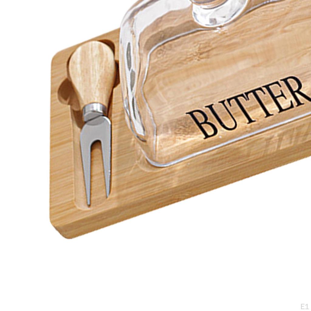 Butter Storage Box with Clear Lid Tray Dish for Refrigerator Rectangle Wood