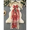 Holiday Atmosphere Dress Women's New Chinese Style Printed Skirt French Minority Chic Fairy Temperamental Suspender Dress
