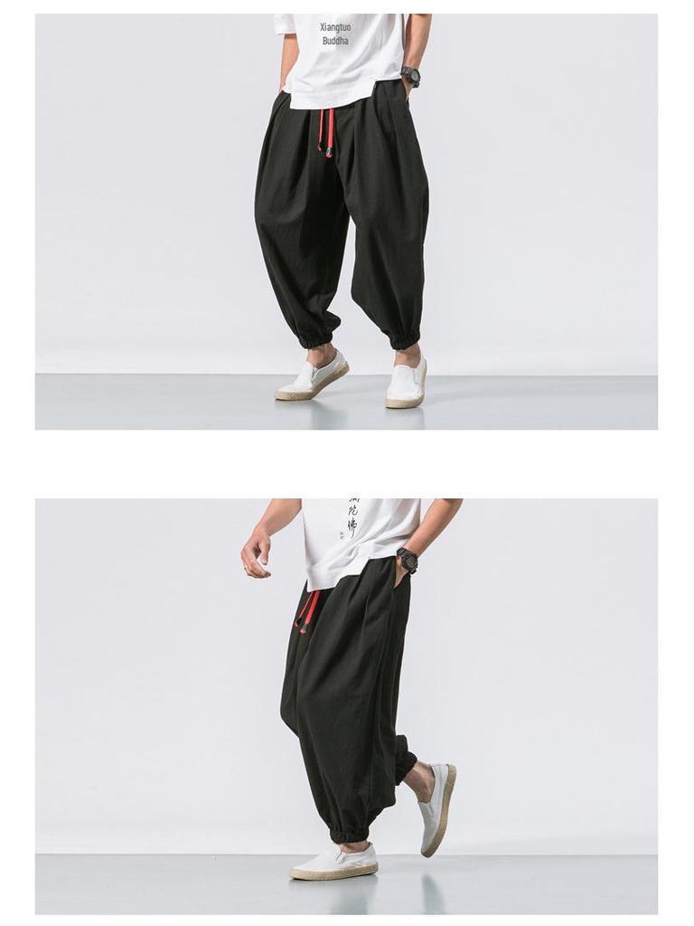 2024 Men's Cotton Linen Harem Pants – Chinese Style, Casual, Plus Size, Lantern Design