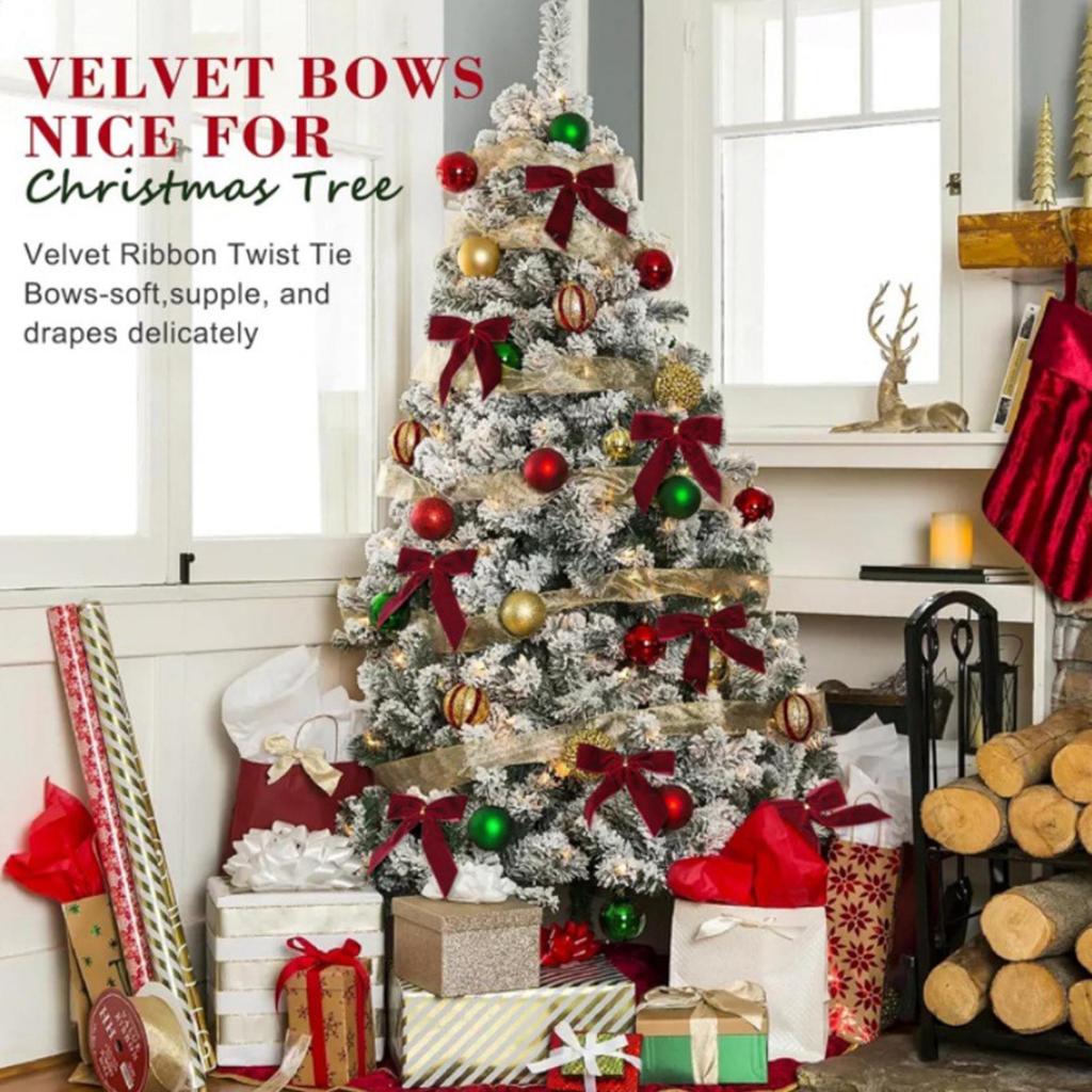 Small Christmas Tree Velvet Bows 24Pcs/set Christmas Holiday Gift Wrapping Knotted Bows For Parties Candy Snack Bags