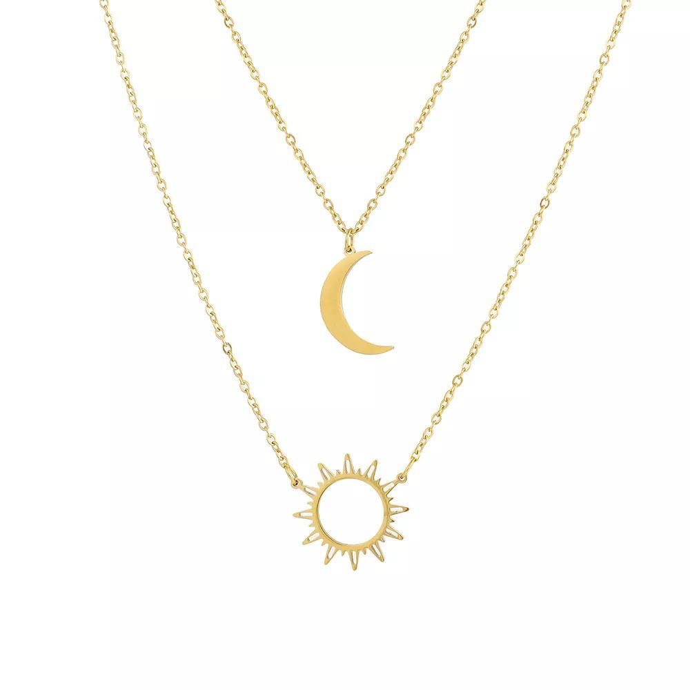 Elegant Titanium Steel Sunflower Moon Double Chain Pendant
