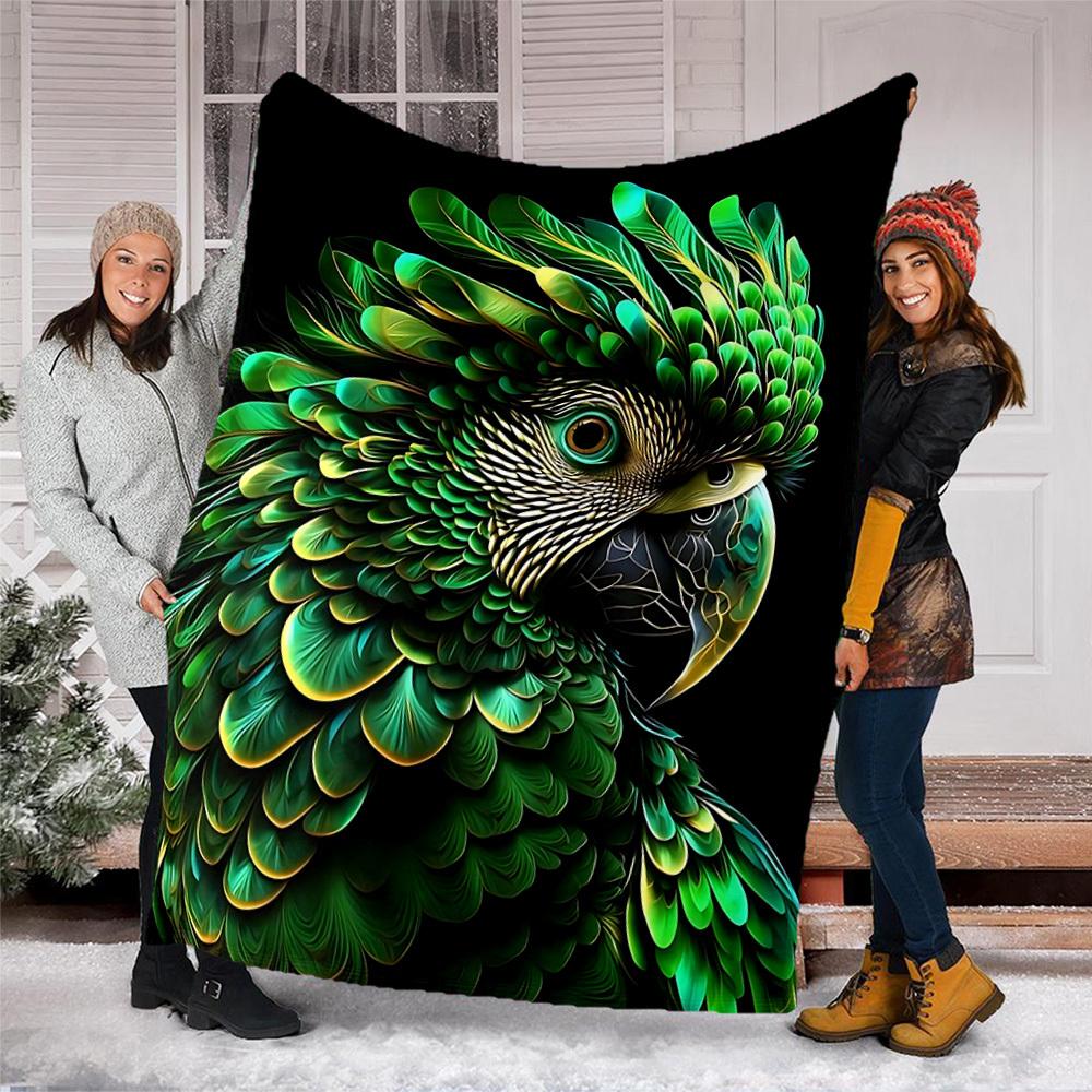 1pc Parrot Feathers Throw Blanket Polyester Fiber, Lightweight Flannel, Soft & Warm, All Season Use for Outdoor, Camping Digital Print