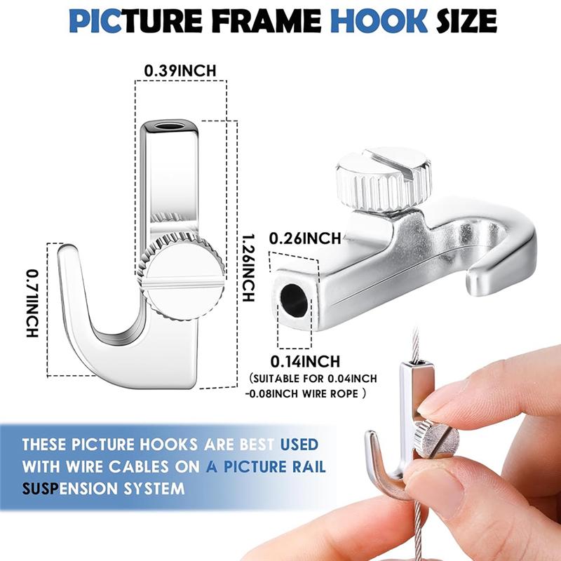 For Picture Rail Hooks 12Pcs Adjustable Hooks For Picture For Exhibition Art-Hanging System Hangers-Gallery Supplies