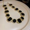 Collarbone Chain Retro Black Earrings Square Circular Dark Style Neck Chain  Mourning