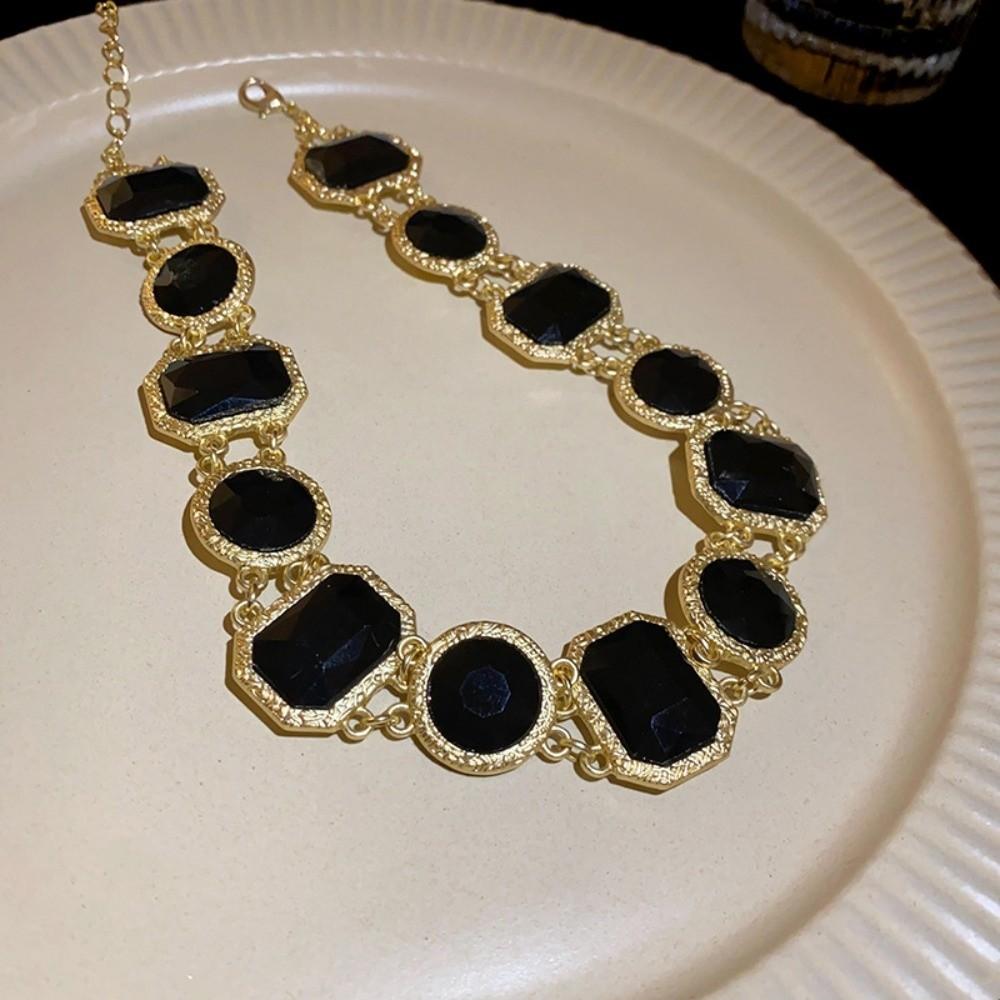 Collarbone Chain Retro Black Earrings Square Circular Dark Style Neck Chain Mourning