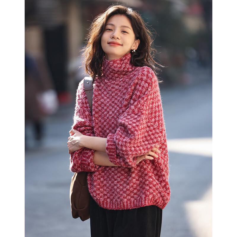 Demana Women's Cozy High-Neck Plaid Knit Sweater