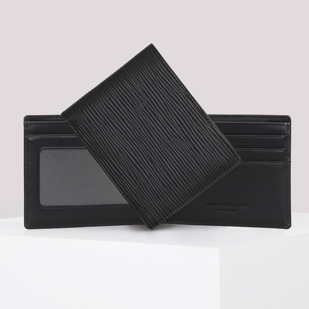 Matt Soft Embossed Cowhide Men'S Bifold Wallet Black
