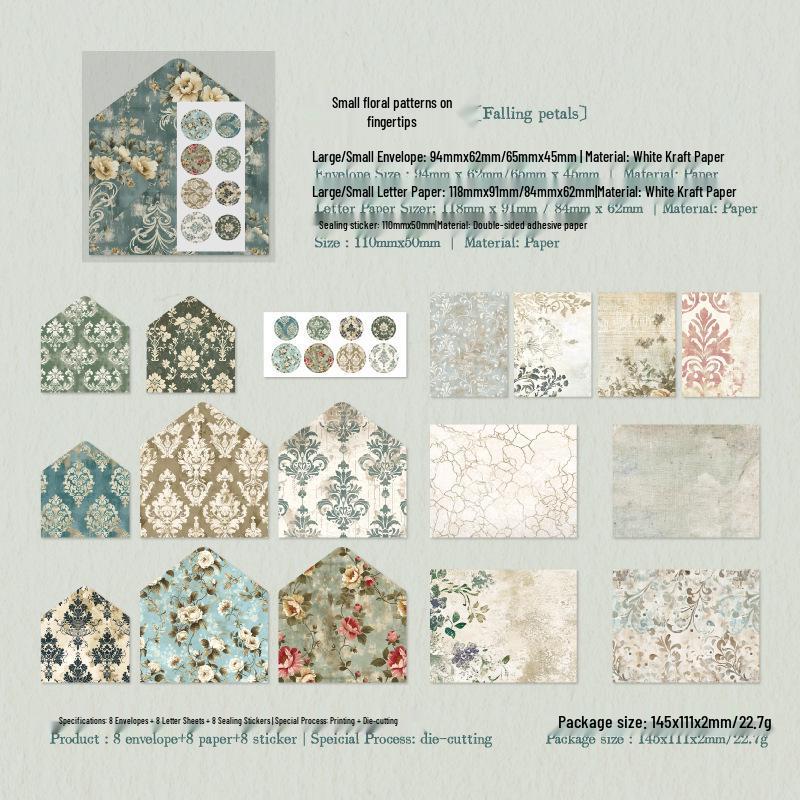 Yan Ji Fragmented Islands Retro Floral Envelope Set: European Style Message Letters in 6 Designs