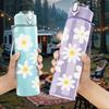 1PC White Daisy Flower Simple Floral Pattern 750ml Color Plastic Sports Water Bottle Leakproof Flip Straw Lid Suitable for Sports Office Home Use