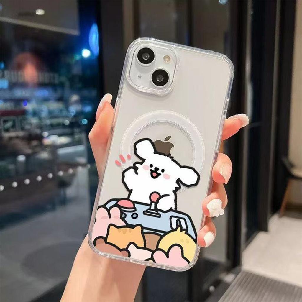 For Apple Magnetic Phone Case for Apple Transparent Phone Protection Case Cartoon Personalized Design Advanced Women's Style