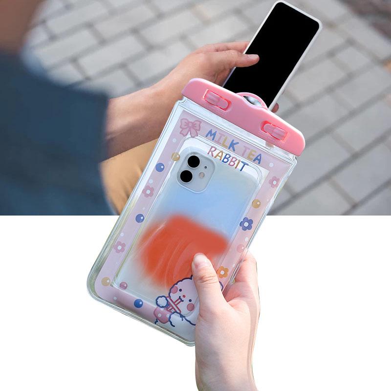 Waterproof Phone Pouch Cartoon Cute Sensitive Touch Transparent Phone Pouch with Lanyard for Drifting Swimming Diving