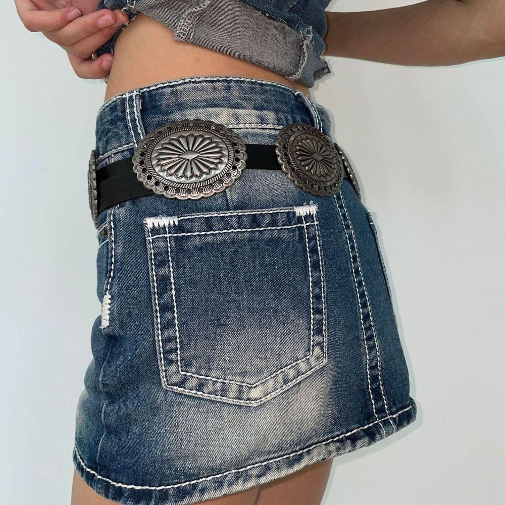 Western Style Cowboy Bohemian Style Belts Y2K Ethnic Style Waistband Punk Metal Carved Belts Women