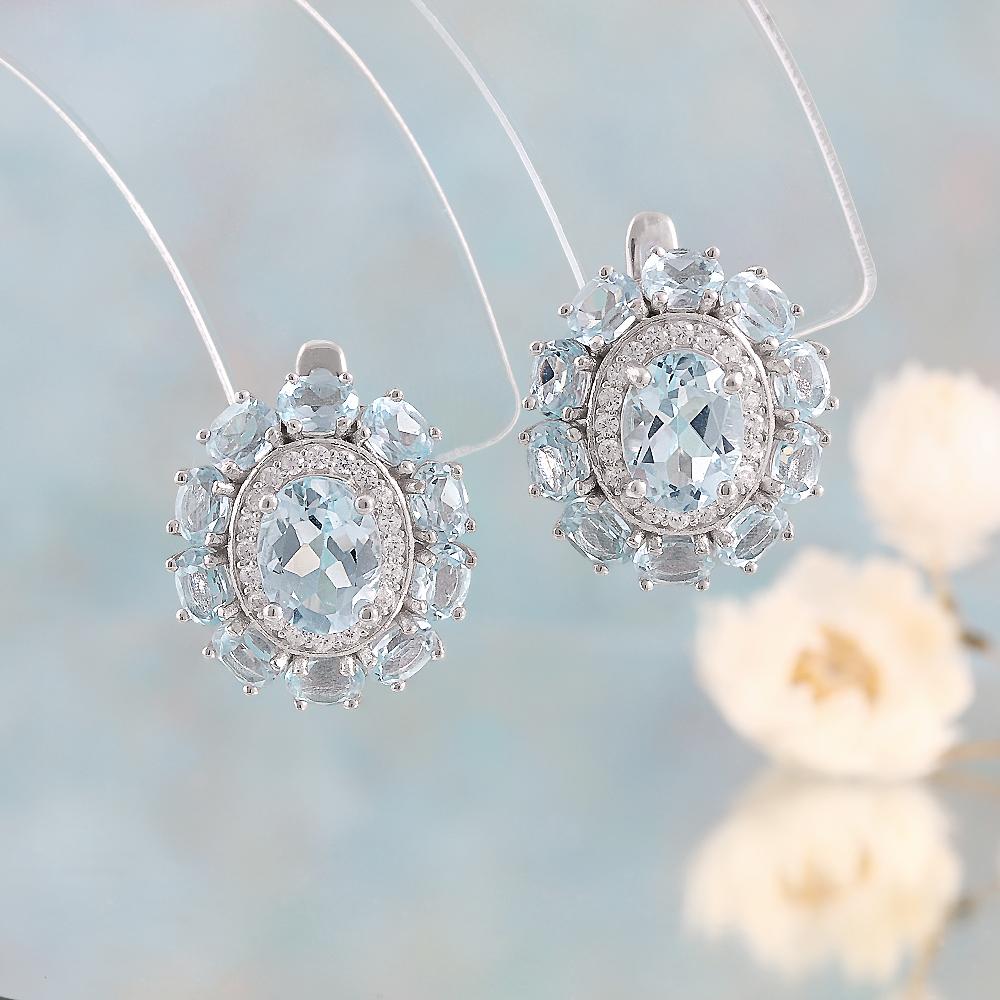 2026,Flower Design Earrings Natural November Birthstone Sky Blue Topaz 925 Sterling Silver Fine Jewelry for Women's Banquet Gift