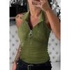 Spring and Summer Solid-color Striped Lapel Zippered Vest Fashionable and Casual T-shirt Women's Wear