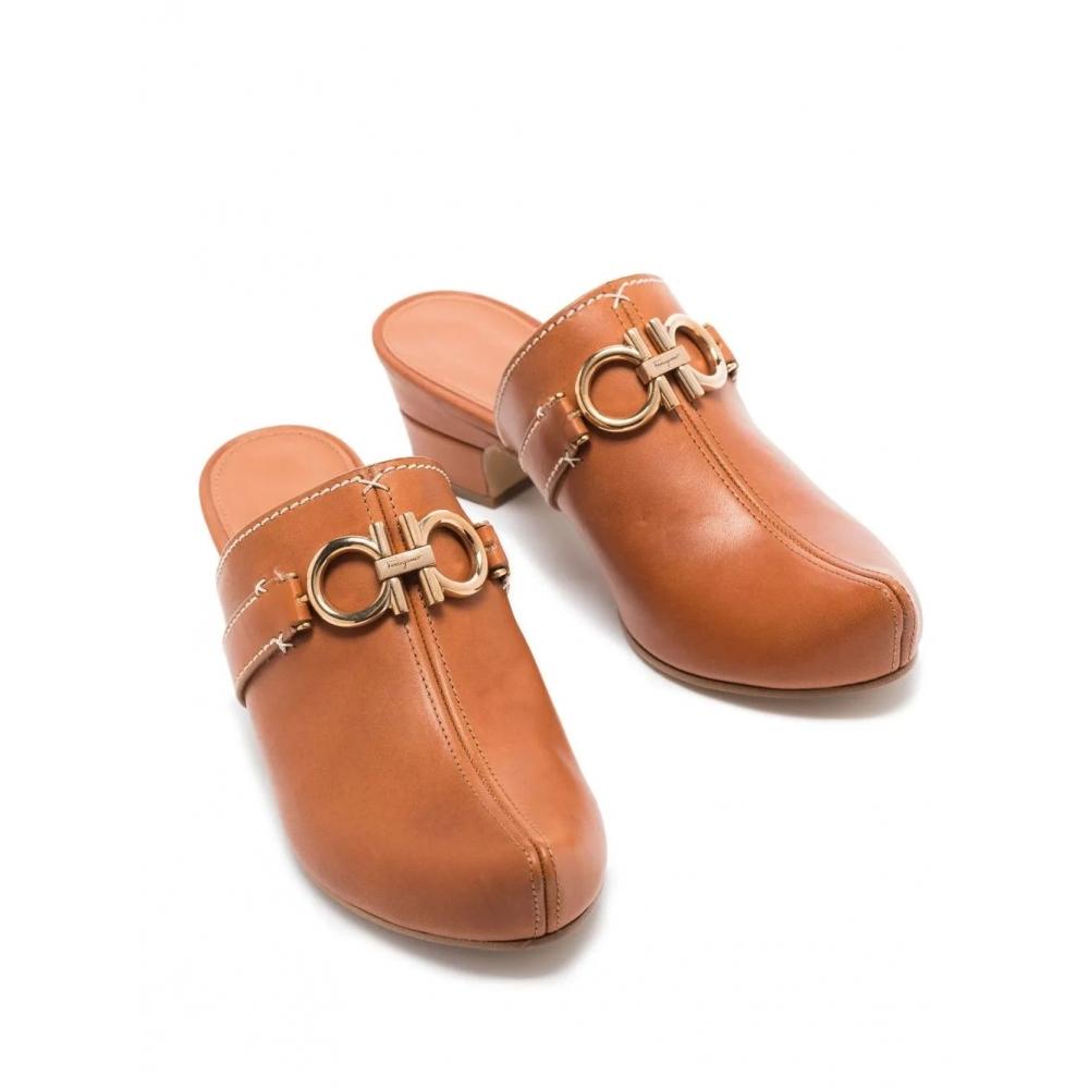 Salvatore Ferragamo Ferragamo Gancini Slip On Mules Brown