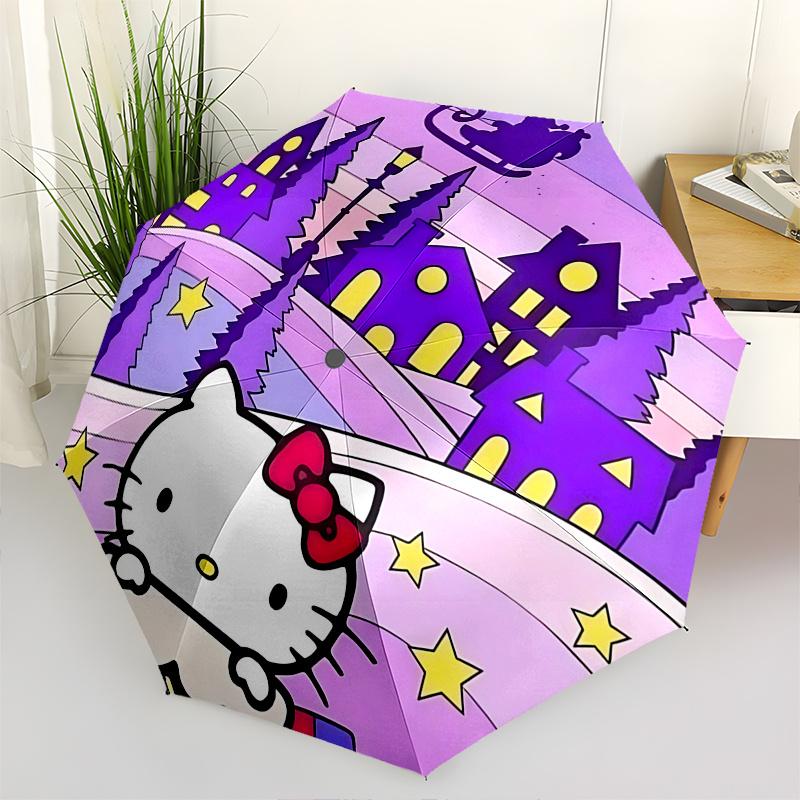 

1pc Hello Kitty Christmas Edition Automatic Opening/Closing Umbrella with Foldable Design, 8-Rib Iron Frame Outdoor Umbrella, Festive Gift for Fans, T