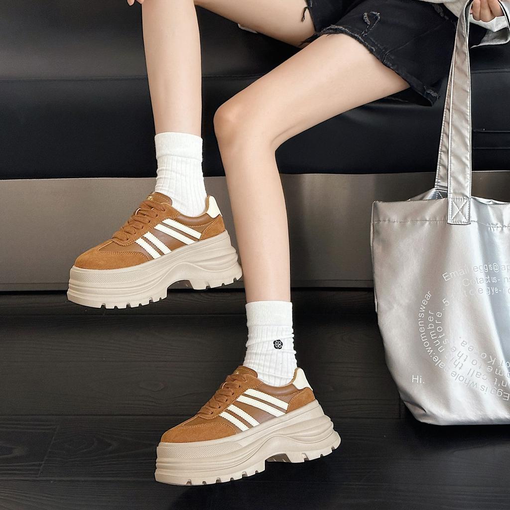 thick-soled German training shoes women's autumn new super fire heightening versatile leather muffin Birken casual Forrest Gump shoes