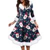 Women's Fashion V-neck Casual Fit Christmas Print Party Long Sleeve Dress