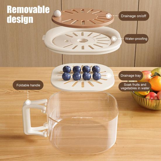 2Pcs 2-in-1 Drain And Preservation Basket Fruit Bowl Vegetable Washing And Draining Basket Fruit Basket with Strainer Lid Foldable Handle for Kitchen