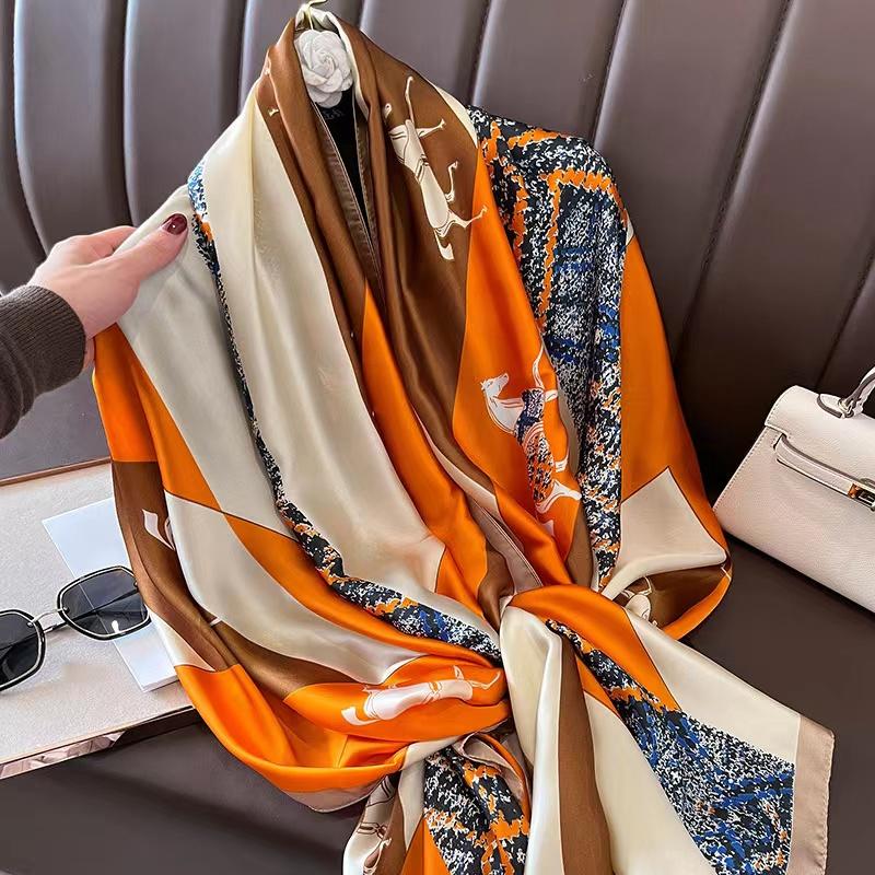 Spring Dustproof Print Shawls Winter Ethnic Style Satin Scarves Fashion Sunscreen Beach Towel Popular 180X90Cm Big Bandanna