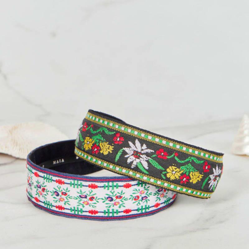 MAIA Green Flower Jacquard Hairband - Plain Orange Green
