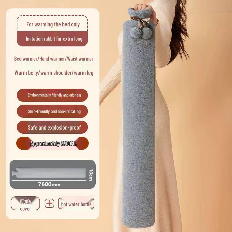 Cross-border PVC Long Hot Water Bottle with Plush Cover – Extra-Large, Explosion-Proof Hand and Body Warmer for Students and Bed.
