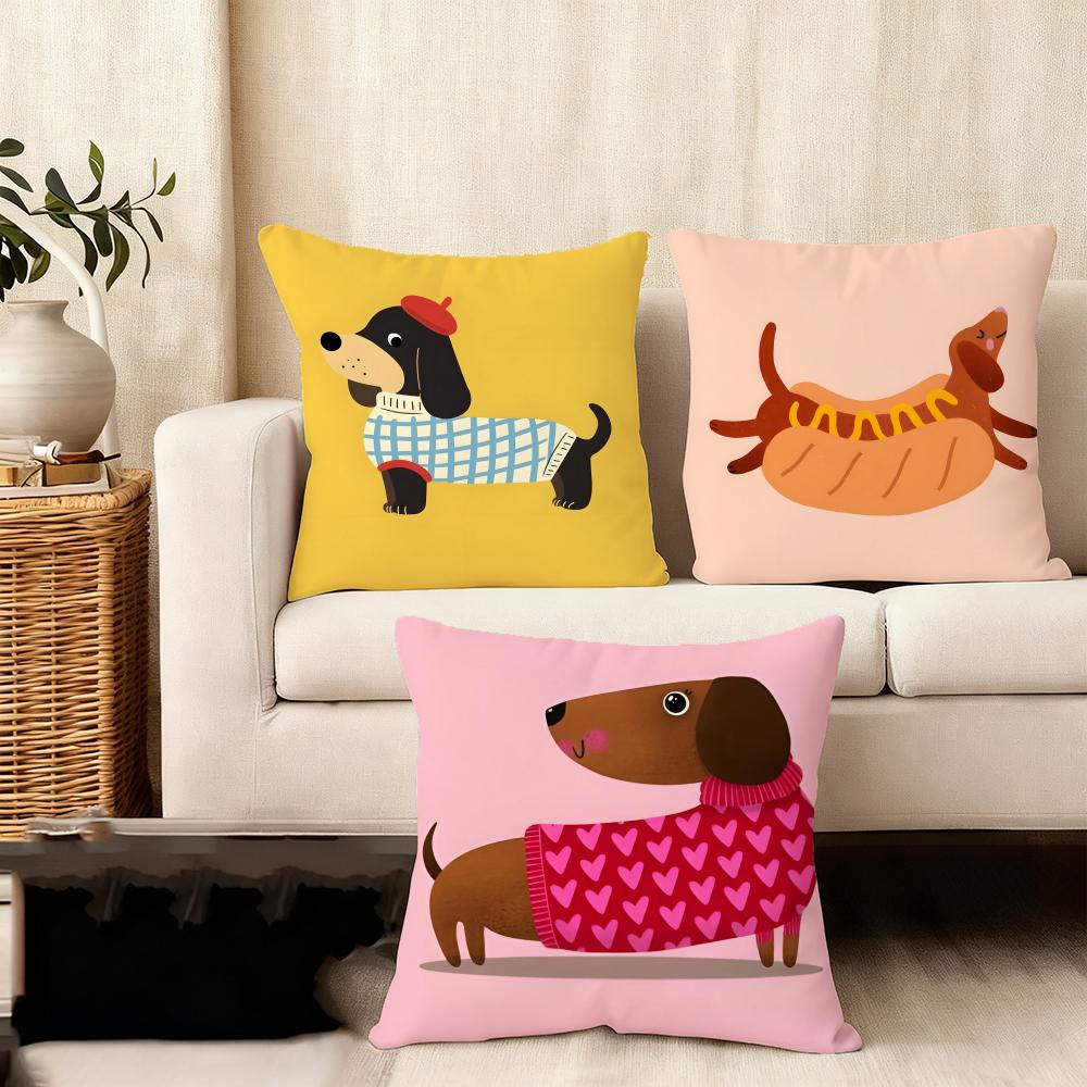 Cute Dachshund Cushion Cover Plush Fabric Soft Double-Sided Printed Sofa Warm Winter Home Child Gift Pillow Case