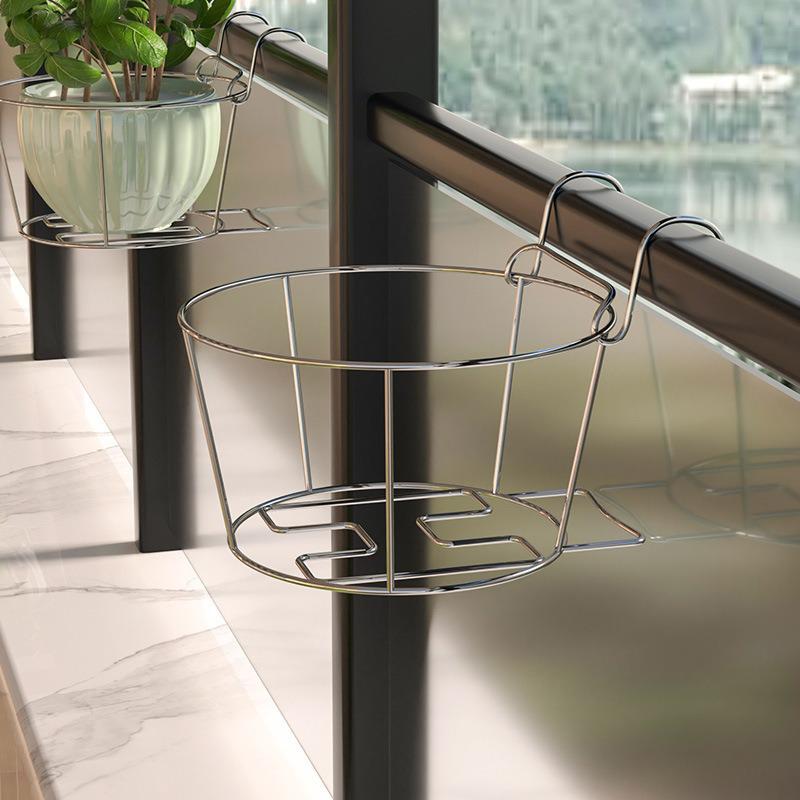 Stainless Steel Round Wall Hanging Flower Pot Rack and Balcony Railing Hanger