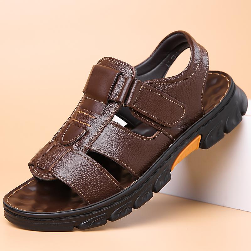 Sandales en Cuir PU pour Hommes Style Été Bout Ouvert Plage Chaussures Polyvalentes Antidérapantes Chaussures Décontractées Mode Homme Sandales Romaines Plates