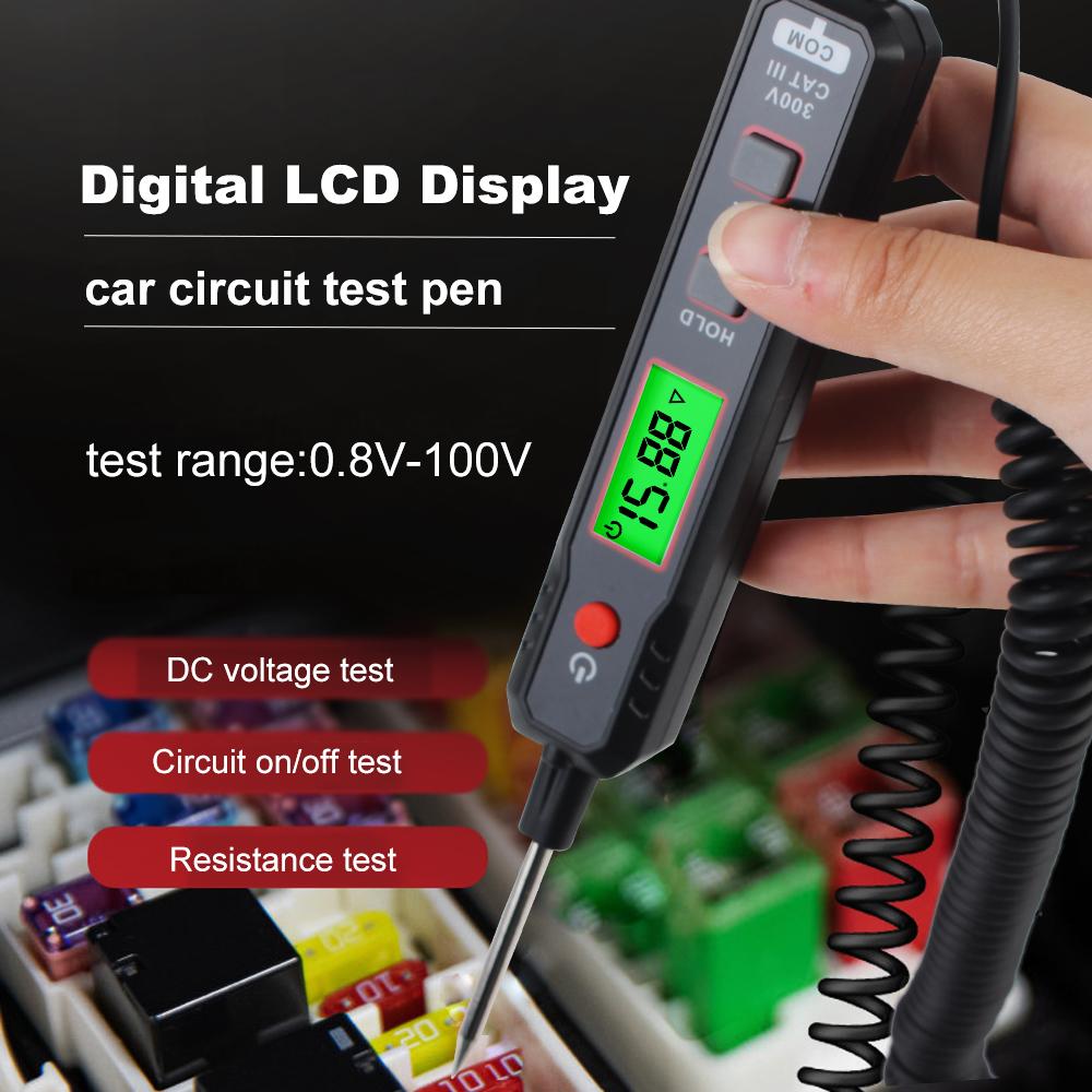 Circuit Detector HT86 0.8V-100V DC/Resistance Test Universal Digital LCD Display Car Voltage Tester With Flashlight Probe Pen