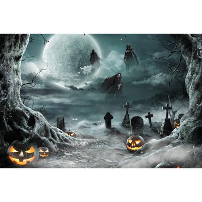 1pc Horro Halloween Party Backdrop with Evil Werewolf Skeleton Pumpkin Waterproof Banner for Halloween Themed Party Decoration