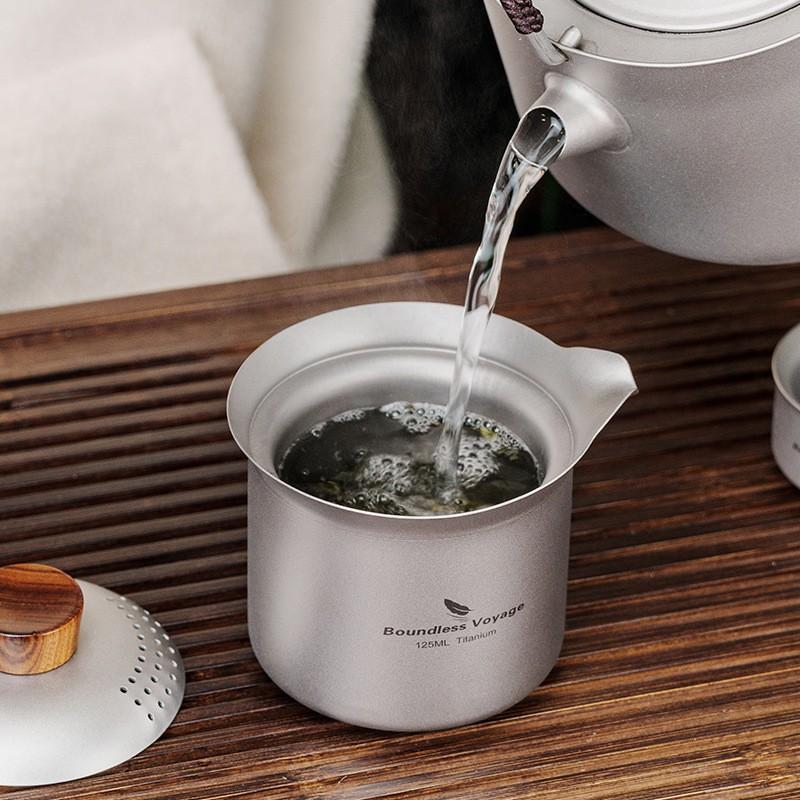Titanium Double-Layer Tea Infuser Cup With Lid Fairness Pitcher Portable Home Travel Gongfu Set