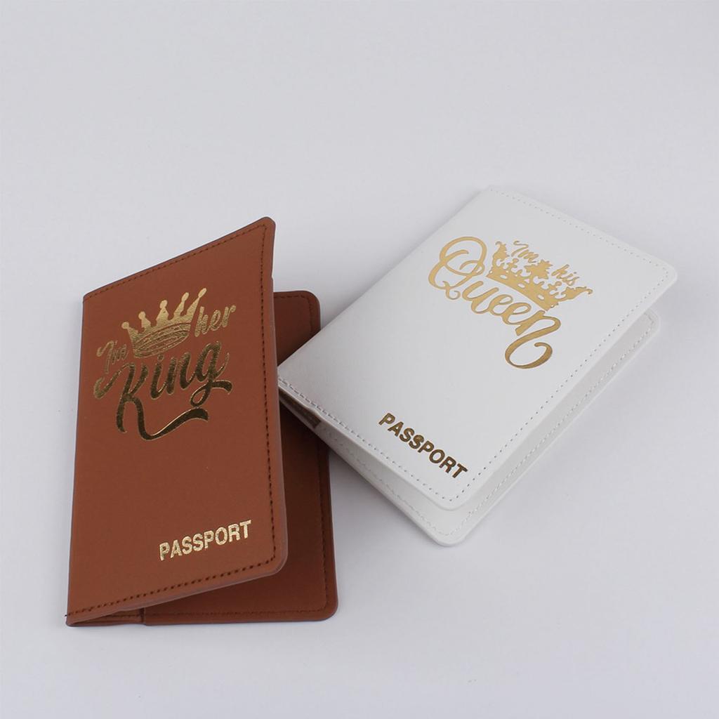 Lover Couple Passport Cover Holder Hot Stamping Queen for Women Men Travel Fashion Weddings Gift