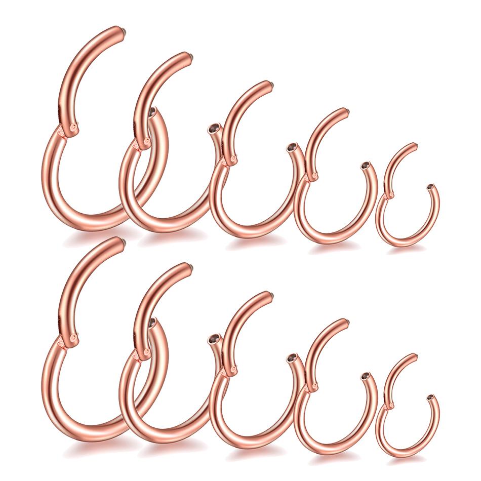 10pcs/lot Steel Hinged Segment Nose Hoop Rings Septum Piercing Daith Hoop Earring Lip Cartilage Piercings Women Jewelry 14G-20G
