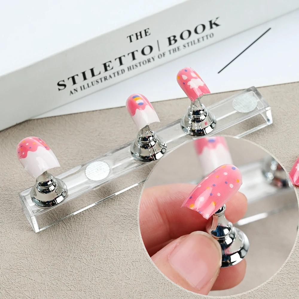 5pcs Magnetic Nail Stand for Press On Nails Display Fake Nail Nail Tips Practice Holder with Reusable Putty Nail Beginner Diy