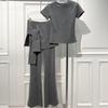 Summer Slimming T-shirt & High-Waisted Flare Pants Skirt Set