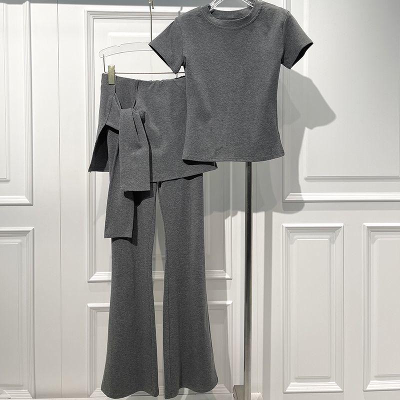 Summer Slimming T-shirt & High-Waisted Flare Pants Skirt Set