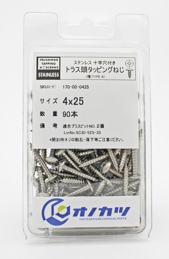Onokatsu Truss Head Tapping Stainless Pack of 90 Screws, Steel, 4x25mm,