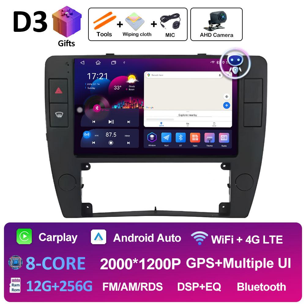 Sistem stereo wireless Carplay DSP pentru Volkswagen Passat B5 2000 2001 2002 2003 2004 2005 Android 14, ventilator de răcire, accesorii Bluetooth