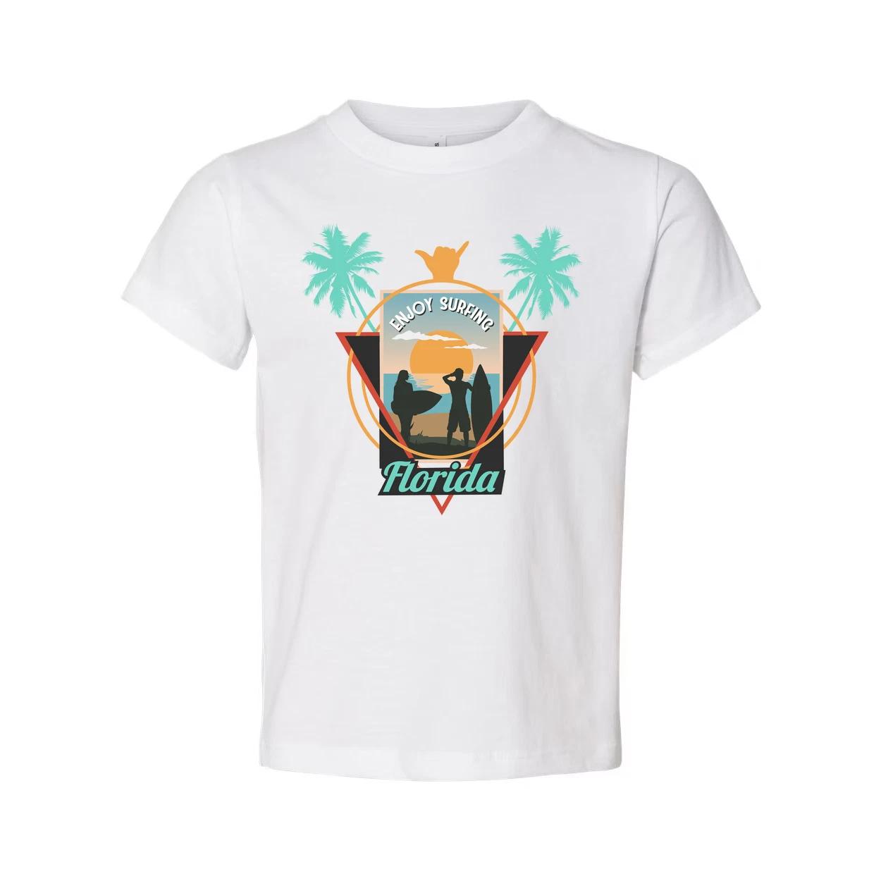 Florida Surfing Palm Tree Sunset Graphic Tee For Men And Women Unisex Beach Surf S