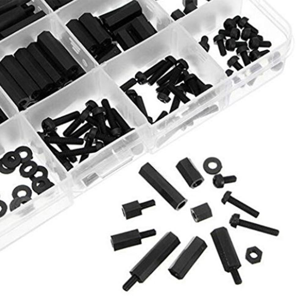 260pcs M3 Nylon Hex Spacer Screw Nut Assortment Kit Standoff Plastic Black