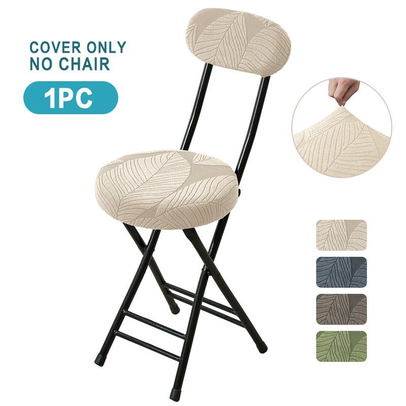Solid Color Folding Stool Cover Stretch Round Chair Slipcover Household Backrest Chair Covers for Dining Room Office