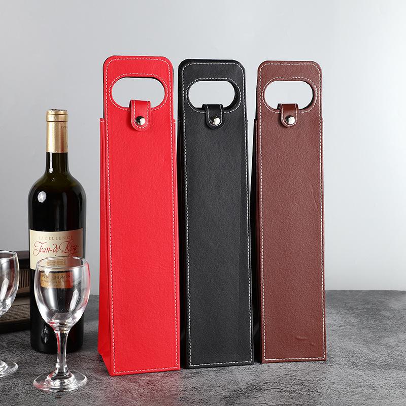 Wine Bags Of Wine Packaging Gift Boxes Red Wine Only Leather Box Wine Carrier Tote Bag Solid Color High-grade Wine Packing Bag