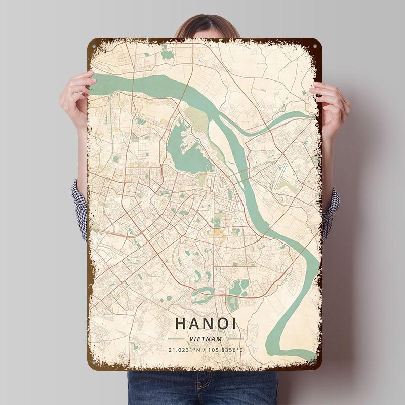 Hanoi Vietnam Tinplate Posters Customizable Wall Art Retro Vintage Metal Signs for Home Room Garage Decoration Gaming Desk Decor 20X30CM