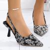 Women's Wide Width Peep Toe Heels, Chinese Print Stiletto Sandals, Retro Fashion Open Back Mules for Spring