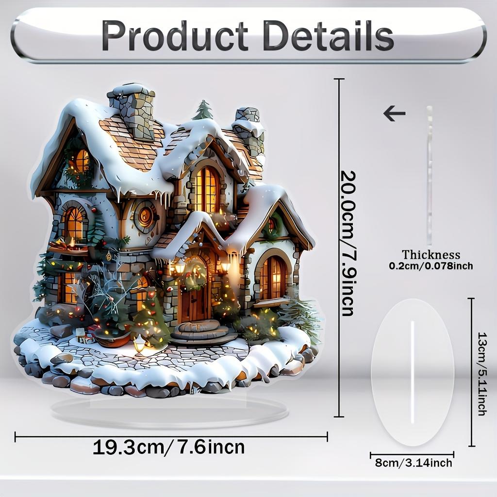 Decor de masă acrilic 2D colorat Casă de zăpadă de Crăciun Sat de familie Statuetă miniaturală Cadou cu tematică casă de sărbători