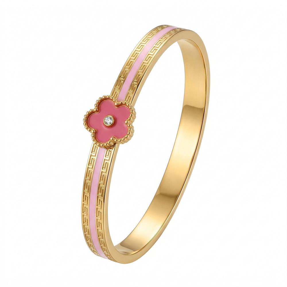 Γυναικείο Βραχιόλι Τιτανίου με Επιχρύσωση, Ανθεκτικό στο Χρώμα, Τετράφυλλο Τριφύλλι